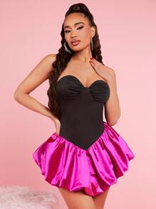 SHEIN SXY Two Tone Ruched Backless Balloon Dress - Multicolor - View 5