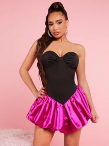 SHEIN SXY Two Tone Ruched Backless Balloon Dress - Multicolor - View 6