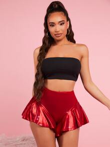 SHEIN SXY 素色荷葉邊短褲 - 紅色 - 查看 4