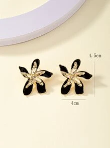 2 件花朵设计耳钉 情人节、妈妈、母亲、母亲节、礼物 - 黑色 - 查看 4