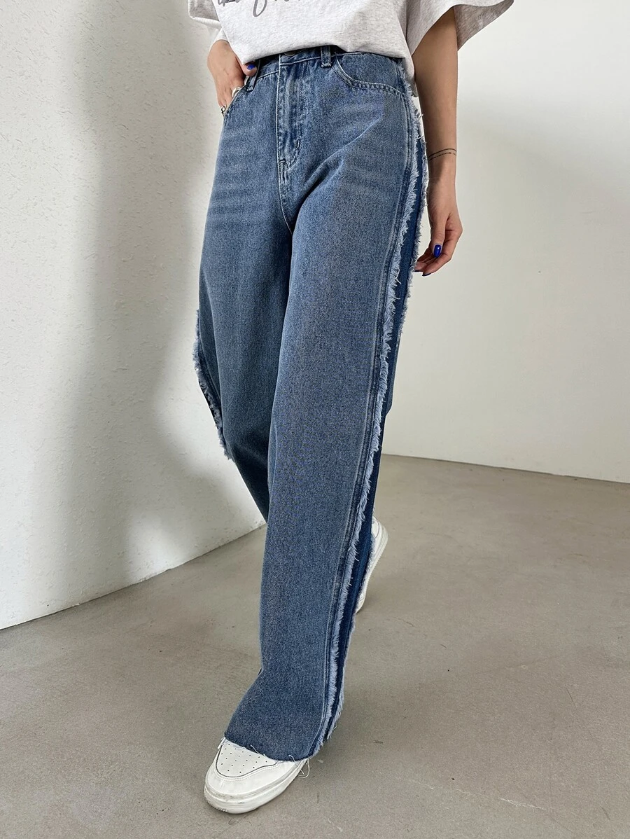 DAZY Raw Trim Cat's Whisker Washed Jeans Without Belt - Light Wash - View 1