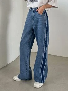 DAZY Raw Trim Cat's Whisker Washed Jeans Without Belt - Light Wash - View 3