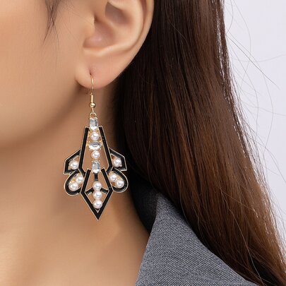 Rhinestone & Faux Pearl Decor Drop Earrings