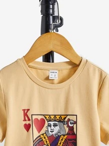 SHEIN Toddler Boys Playing Card Print Tee - Khaki - View 5