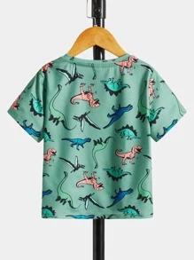 SHEIN 小男童恐龍印花T恤 - 薄荷綠 - 查看 2