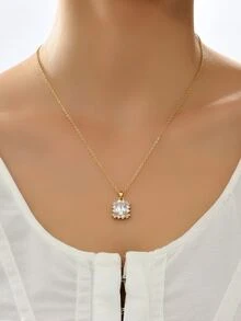Cubic Zirconia Decor Necklace - Yellow Gold - View 3