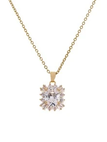 Cubic Zirconia Decor Necklace - Yellow Gold - View 4