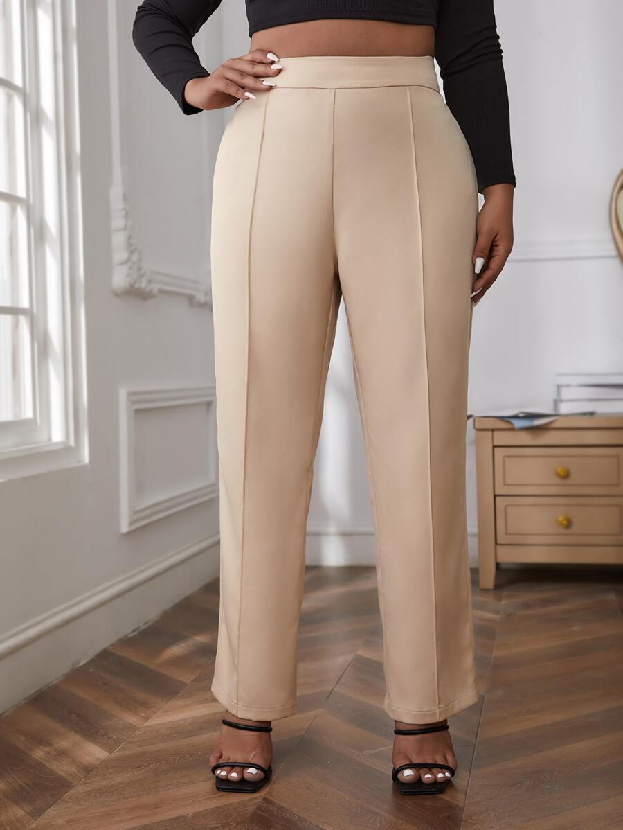 SHEIN Essnce Plus High Waist Seam Detail Trousers - Apricot - View 1