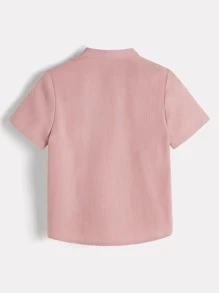 SHEIN Chàng trai trẻ Chất rắn Đã vá Túi Nút phía trước Áo sơ mi - Màu Hồng baby - Xem 2