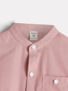 SHEIN Chàng trai trẻ Chất rắn Đã vá Túi Nút phía trước Áo sơ mi - Màu Hồng baby - Xem 3