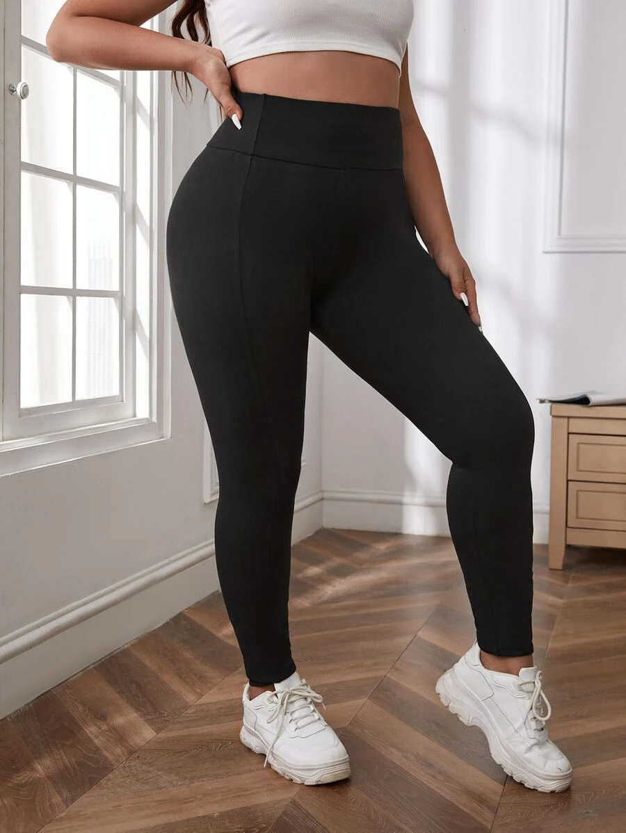 SHEIN LUNE Plus Solid Wideband Waist Leggings