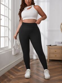 SHEIN LUNE Plus Solid Wideband Waist Leggings