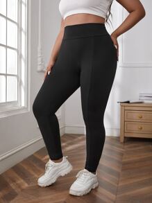 SHEIN LUNE Plus Solid Wideband Waist Leggings