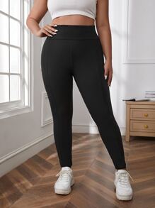 SHEIN LUNE Plus Solid Wideband Waist Leggings