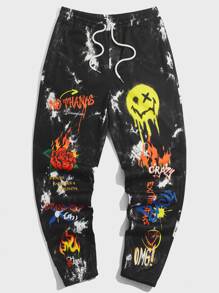 Manfinity VCAY Men Tie Dye & Cartoon Graphic Drawstring Waist Joggers - Black - View 3