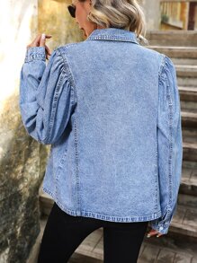 Puff Sleeve Denim Shirt - Light Wash - View 4