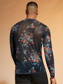 Manfinity AFTRDRK Men Floral Print Sheer Tee - Black - View 2