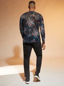 Manfinity AFTRDRK Men Floral Print Sheer Tee - Black - View 3