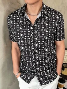 Manfinity Men Geo Print Shirt Without Tee - Black and White - View 3