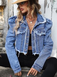 Cazadora mezclilla ribete sin dobladillo - Azul lavado medio - Ver 3