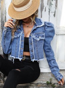 Cazadora mezclilla ribete sin dobladillo - Azul lavado medio - Ver 4