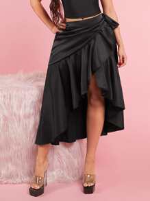 SHEIN SXY Ruched Asymmetrical Hem Skirt - Black - View 3