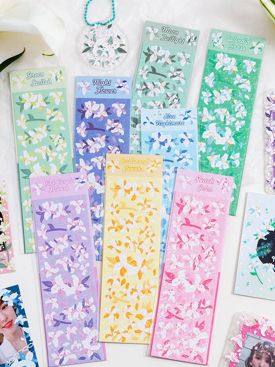8pcs Flower Pattern Sticker - Multicolor - View 1