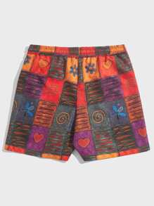 GENTILAND Men Patchwork Print Drawstring Waist Shorts - Multicolor - View 2