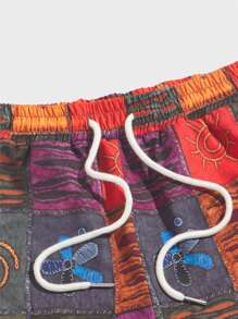 GENTILAND Men Patchwork Print Drawstring Waist Shorts - Multicolor - View 3