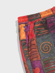 GENTILAND Men Patchwork Print Drawstring Waist Shorts - Multicolor - View 4
