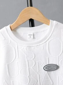 SHEIN 中大童男孩字母拼接t恤和短褲 - 白色 - 查看 6