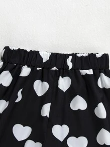Niñas con estampado de corazón fruncido Top crop & Shorts - Negro - Ver 4