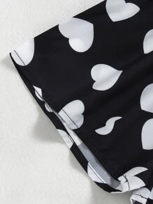 Niñas con estampado de corazón fruncido Top crop & Shorts - Negro - Ver 5