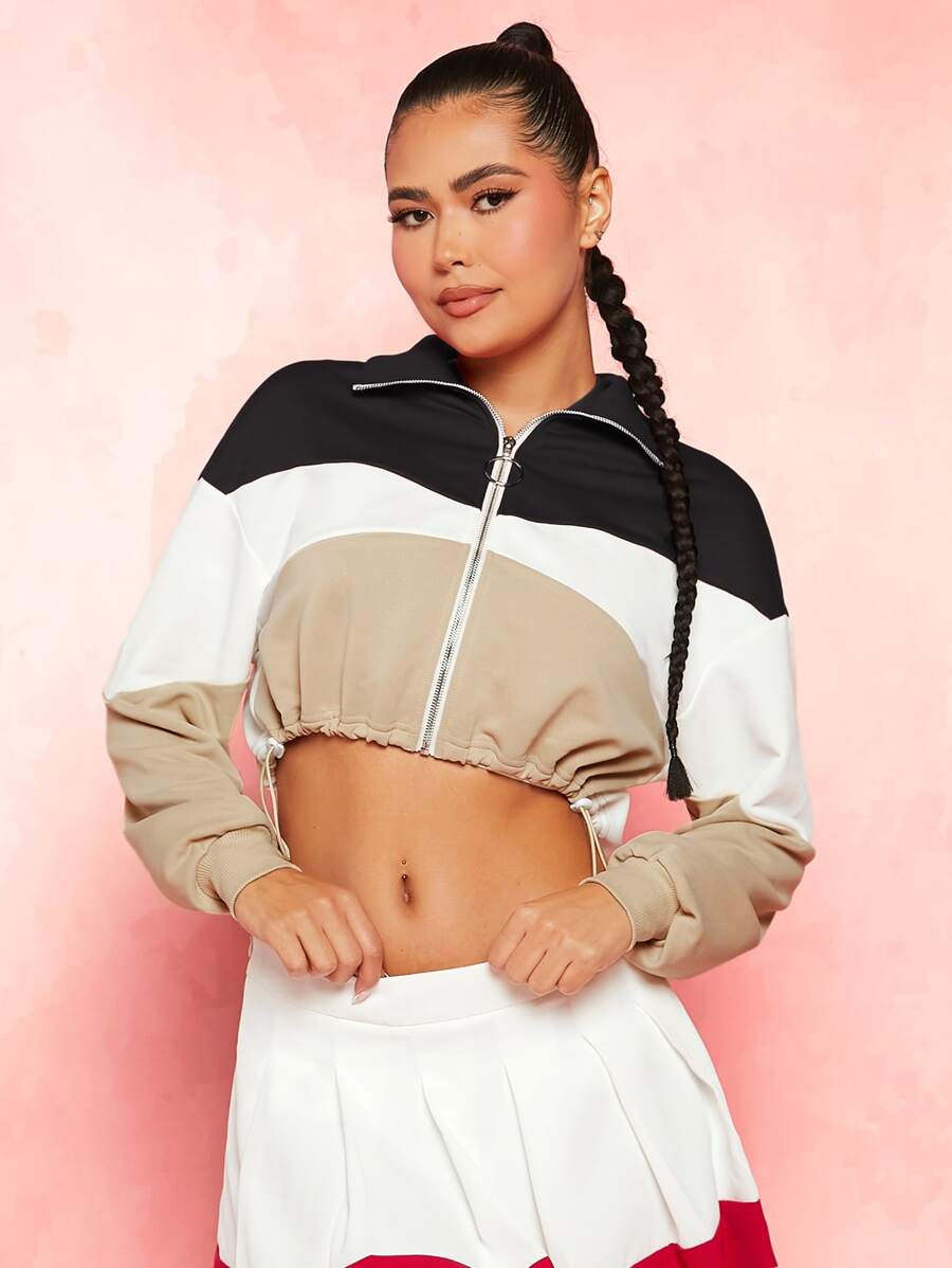 SHEINNeu Quần áo thể thao nữ Dây kéo Khối Màu Giải trí - Nhiều màu - Xem 1