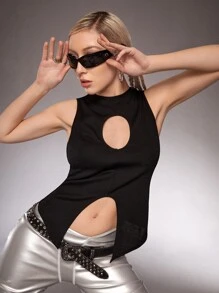SHEIN ICON Cut Out Asymmetrical Hem Tank Top - Black - View 5
