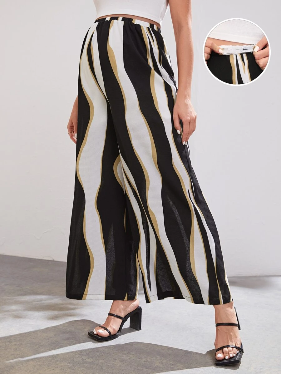 SHEIN Maternity Adjustable Waist Colourblock Wide Leg Trousers - Multicolor - View 1