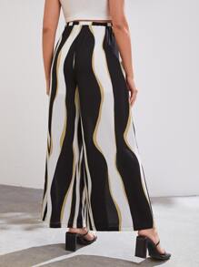 SHEIN Maternity Adjustable Waist Colourblock Wide Leg Trousers - Multicolor - View 2