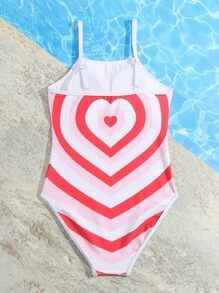 SHEIN Teen Girls Heart Print One Piece Swimsuit - Multicolor - View 2
