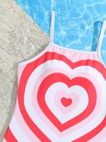 SHEIN Teen Girls Heart Print One Piece Swimsuit - Multicolor - View 5