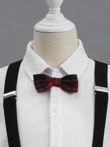 SHEIN 小男童前蝴蝶結襯衫和格紋背帶長褲