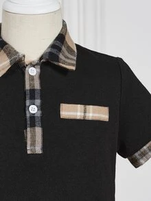 SHEIN 小男童格紋POLO衫和短褲