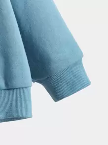 SHEIN Leap Crew 男童休闲舒适纯色英式印花套头连帽衫，百搭