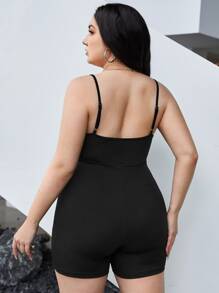 SHEIN EZwear Plus Solid Cami Unitard Romper - Black - View 2