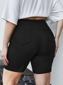 SHEIN EZwear Plus Solid Ribbed Knit Biker Shorts