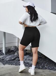 SHEIN EZwear Plus Solid Ribbed Knit Biker Shorts