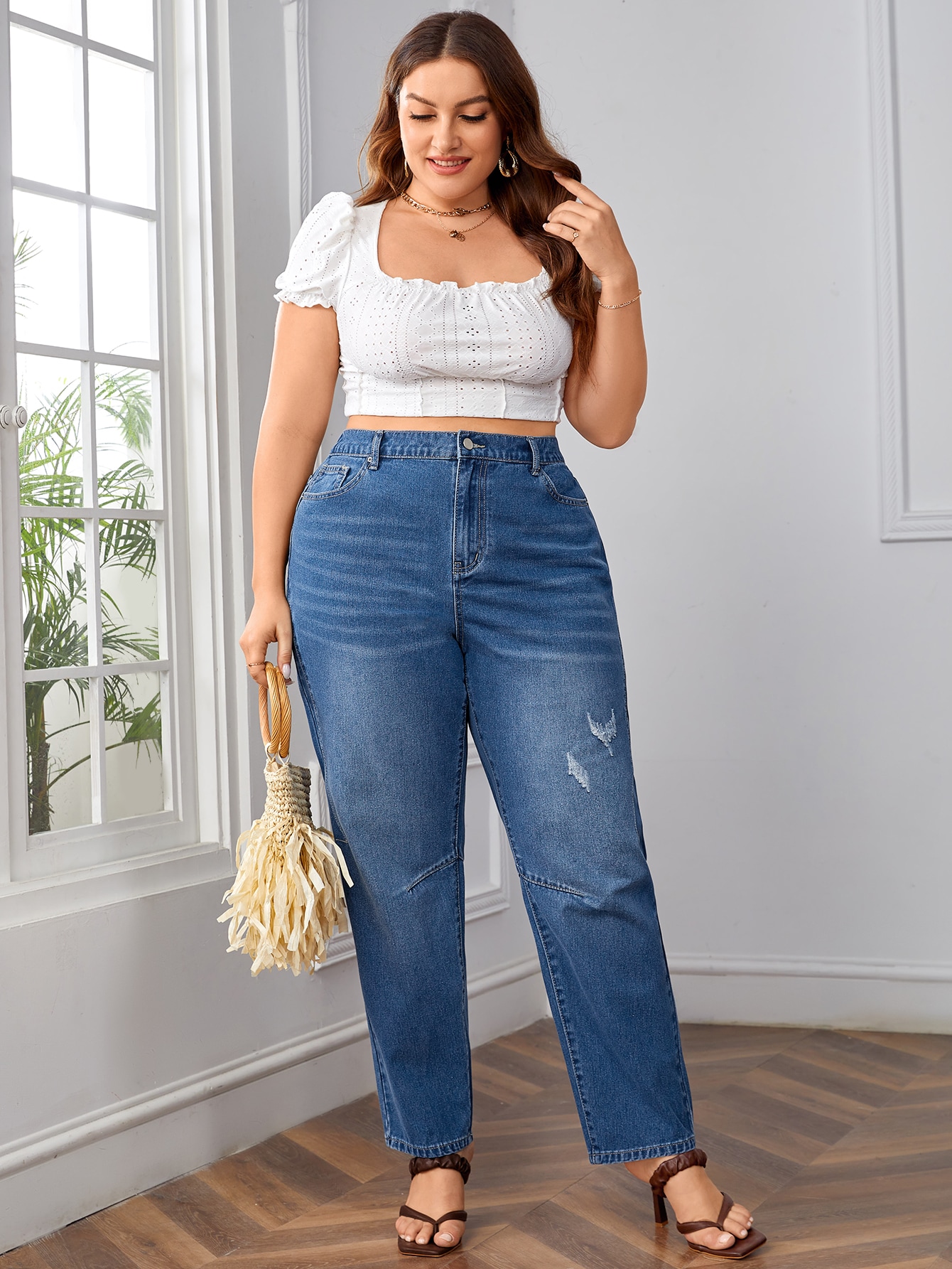 Plus Ripped Cat Whisker Jeans SHEIN USA