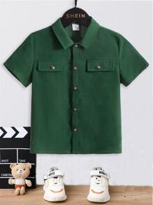 SHEIN 小男童翻蓋口袋襯衫