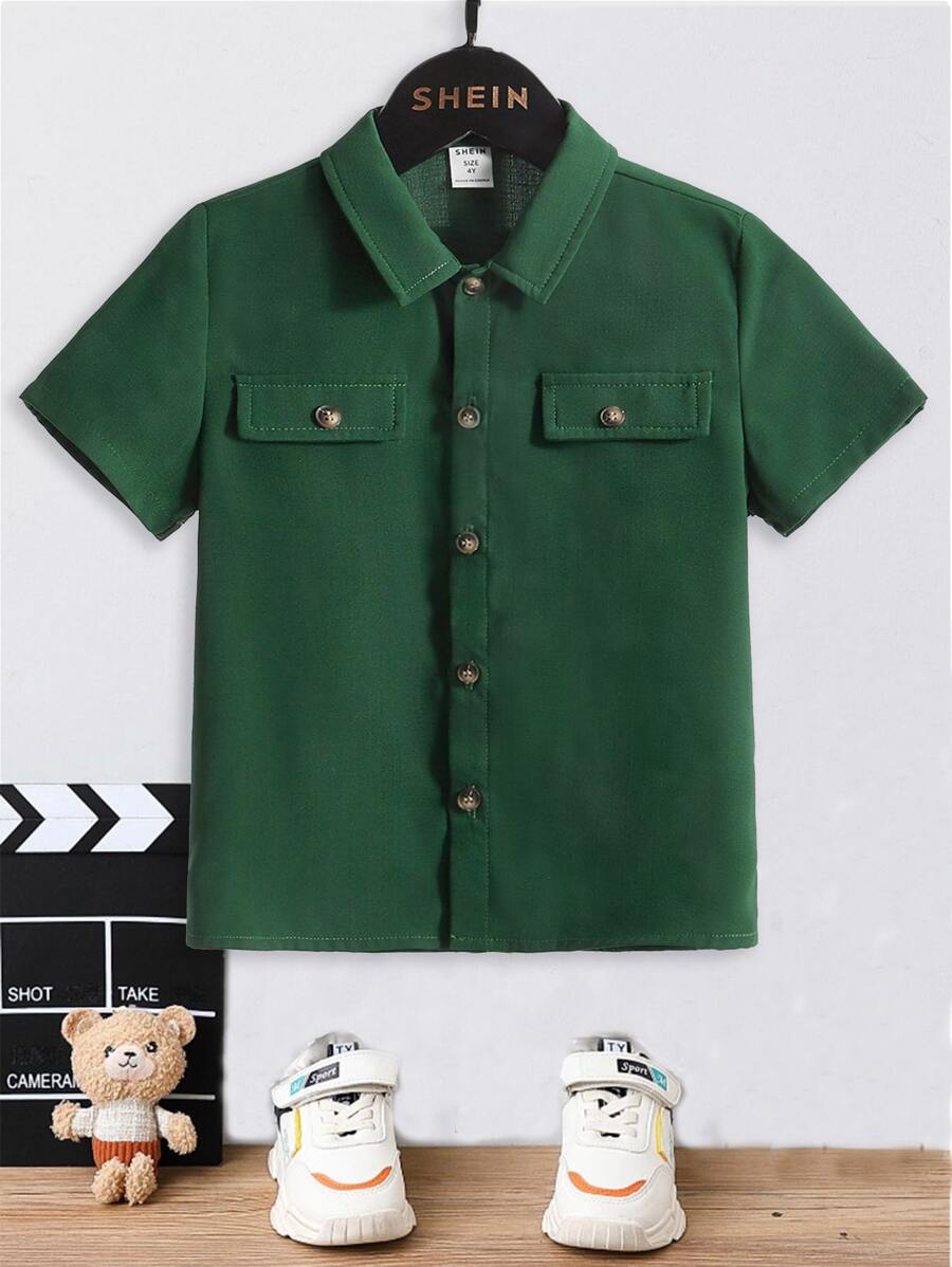 SHEIN 小男童翻蓋口袋襯衫