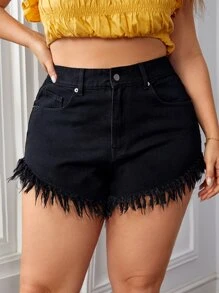 SHEIN Frenchy 大碼毛邊牛仔短褲