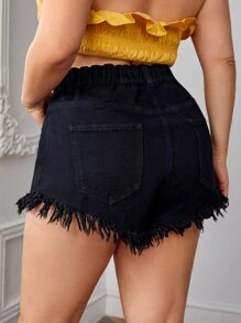 SHEIN Frenchy 大碼毛邊牛仔短褲